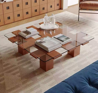 Table basse en bois avec plateau en verre, table à thé moderne minimaliste avec structure en bois pour salon, petit appartement