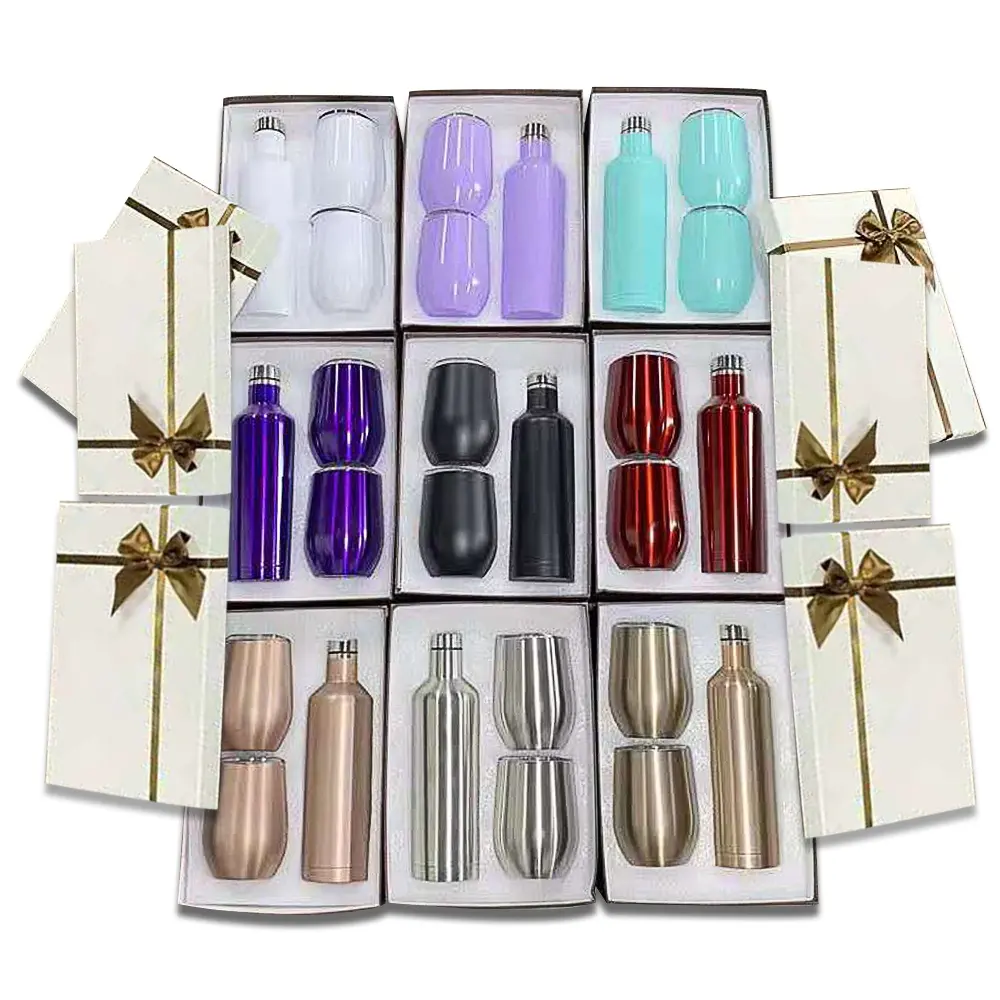 500ml wine bottle 12oz personalized stemless stainless steel insulated sublimation wine tumbler gift set box