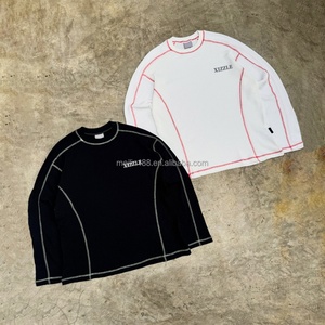 Camiseta de manga larga tipo waffle con costuras en contraste personalizadas, corte y confección, sudadera de algodón oversize lisa, tejido tipo waffle de manga larga - Product Image 1