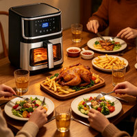 Friteuse à air grande capacité pour la maison avec fenêtre en verre transparente à l'avant, commande tactile intelligente 360° °   Cuisinière à convection à air chaud