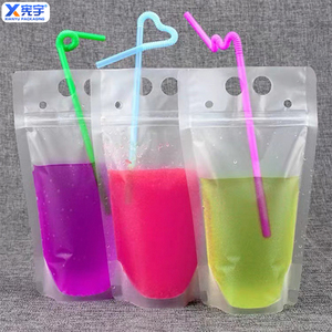 350mlマット手持ちのプラスチック製ドリンクポーチ飲料袋麦わらグラビア印刷使い捨て液体包装袋ジュースミルクティー用 - Product Image 1