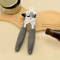 Ouvre-boîte manuel multifonctionnel avec poignée grise antidérapante, ouvre-bouteille 3 en 1 pour bouteilles de bière et boîtes de conserve, gadget de cuisine