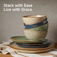 EKA 12 Pièces – Ensemble de Vaisselle en Grès Bleu Personnalisé – Assiettes et Bols en Céramique – Services de Table de Luxe