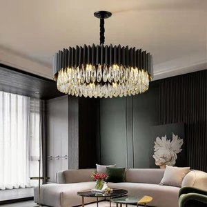 Raindrop Crystal Hanging Light Round Iron Black Modern Crystal <b>Chandelier</b> for <b>Living</b> <b>Room</b> - Product Image 1