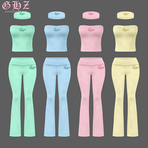 Set 2 pezzi di abbigliamento estivo da <span class=keywords><strong>donna</strong></span> Top in <span class=keywords><strong>cotone</strong></span> Y2K personalizzato e ripiegate sopra pantaloni da Yoga in due pezzi Set da salotto abbigliamento <span class=keywords><strong>donna</strong></span> - Product Image 1