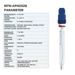 <span class=keywords><strong>Electrodo</strong></span> de pH para Agua Pura MTW-APH2528 de Alta Temperatura (0-130°C) con Rango de pH 0-14, OEM para Agua de Calderas de Plantas de Energía - Product Image 3