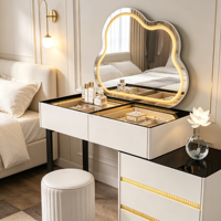 Coiffeuse de luxe moderne en bois massif, durable, avec miroir éclairé, tiroirs de rangement et armoire, taille personnalisable, pour chambre à coucher