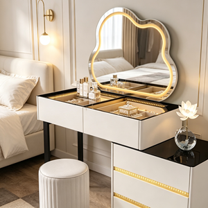 Modern Makeup Vanity <b>With</b> Lighted Mirror Storage <b>Drawers</b> And Cabinet Bedroom <b>Dressing</b> <b>Table</b> <b>With</b> Stool - Product Image 4