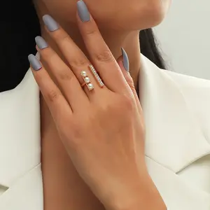 Moda basit güzel zarif inci açılış ayarlanabilir yüzük kadınlar için parmak yüzük takı