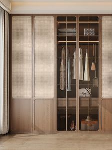 Lüks Modern Bambu Saklama Dolabı, Hasır Örgülü Kapılarla El Yapımı, Yatak Odası İçin Sürdürülebilir Askılı Gardırop - Product Image 4