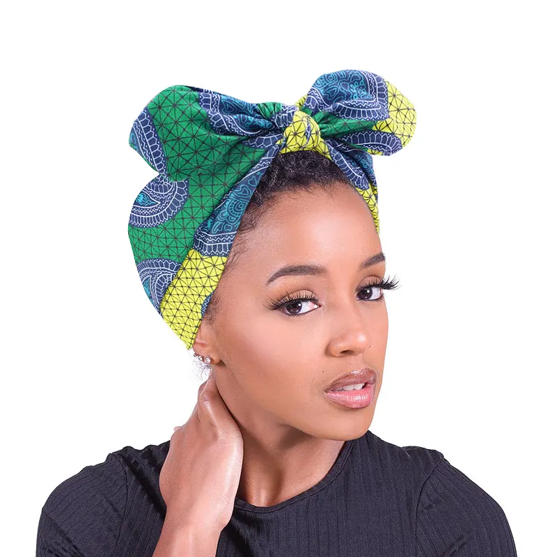 새로운 아프리카 패턴 인쇄 머리띠 트위스트 스타일 블랙 소녀 헤드 랩 탄성 헤어 액세서리 터번 머리 스카프