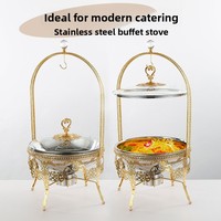 Réchaud de buffet de luxe en acier inoxydable 8L avec dentelle dorée, idéal pour restaurant en libre-service