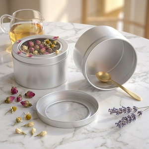 Envase Metálico Redondo de 180 ml para Azafrán, Envase de Metal para Té con Ventana, Latas para Té Suelto y Té de Flores - Product Image 1