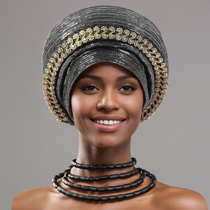Gorro Turbante con Diamantes para Mujer, Pañuelo Africano para la Cabeza, Tocado Nigeriano, para Bodas y Fiestas, Auto Gele, Aso Oke, Hijab, Pañuelo Musulmán - Product Image 4