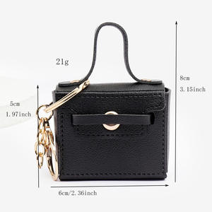 Gantungan kunci kulit PU Mini mewah Dompet cincin kunci mobil desainer gantungan kunci dompet koin penutup Earphone casing lembut tahan lama kualitas tinggi - Product Image 5