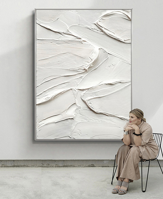 100% Hand-painted Abstract Oil Painting Pure White Mural Canvas Oil Paintings Restaurant Living Room