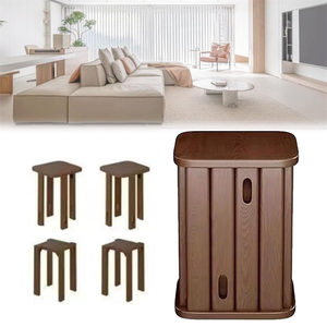 Multi-Functional End <b>Table</b> <b>Set</b> of 4 Solid Wood <b>Nesting</b> Stools Portable Side for Living Room - Product Image 1