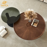 Table à thé moderne avec design circulaire en fibre de verre, style bois, pour salon familial, hôtel, appartement