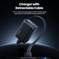 Toocki Produk Terbaru Laris Manis Teknologi GaN PD 67W 3-Port USB+Type-C Pengisi Daya Cepat Kabel Retractable Laptop Proteksi OTP