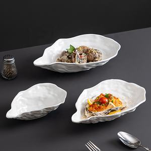 Vaisselle d'hôtel créative Japandi, céramique blanche pure, <span class=keywords><strong>assiette</strong></span> à salade en forme de coquille d'<span class=keywords><strong>huître</strong></span>, plateau de service de restaurant, <span class=keywords><strong>porcelaine</strong></span> - Product Image 1