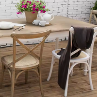 Nouvelle Chaise de Restaurant Moderne Style Ferme, Cadre en Bois Massif, Assise en Cuir et Rotin, Chaise de Salle à Manger avec Dossier Indonésien