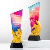Trophée en cristal personnalisé avec impression couleur et cheval doré – Récompense créative pour événements de compétition, réunions annuelles, souvenirs