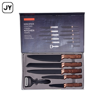 Ensemble de couteaux de cuisine 6 pièces avec lame antiadhésive 3CR13, manche en PP à effet bois, boîte cadeau JY2427