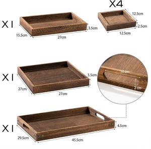 Plateaux de service rustiques en bois avec poignée - Ensemble de 7 plateaux rectangulaires pour recevoir, <span class=keywords><strong>petit</strong></span>-<span class=keywords><strong>déjeuner</strong></span>, table basse, décoration intérieure - Product Image 2