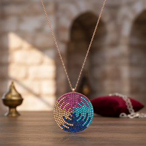 Pierre arc-en-ciel ronde Simple pendentif en argent turc fait à la main vente en gros bijoux en argent Sterling - Product Image 2