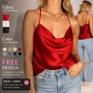 Blouse décontractée personnalisée de haute qualité pour femme, printemps-été, 98 % polyester, 2 % élasthanne, col bénitier en satin, bretelles spaghetti, sans manches, coupe ample - Product Image 1
