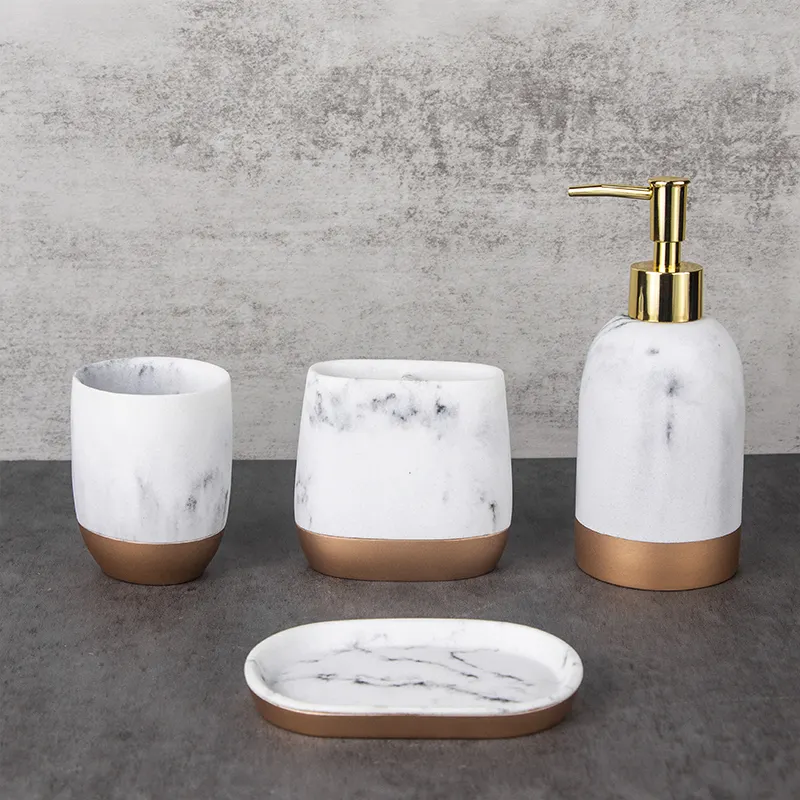 Hot Selling 4-delige Witte Inkt Effect Badkamer Decoratie Huis Badkamer Set Hars Toiletset Badkamer Accessoires Luxe