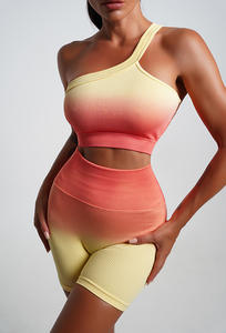 सेक्सी जिम पहनने वाली महिला कसरत सेट एक कंधे का खेल ब्रा + स्क्रैच शॉर्ट्स योग शॉर्ट्स सेट - Product Image 6