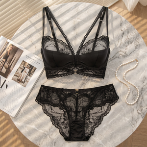Conjunto de Lencería de Encaje Floral al por Mayor para Mujer, Tallas Grandes, Sujetador con Aros y Bragas, Conjunto de 2 Piezas, Lencería Sexy Estilo Francés para Mujer - Product Image 5