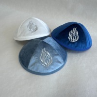 Kippah de Terciopelo de 18 cm con Bordado de Llama de Fuego, Kippa/Yarmulke con Logotipo Personalizado, Kippot Judío para Shabat, Bar Mitzvah, Boda, Regalo Judaico para Hombre