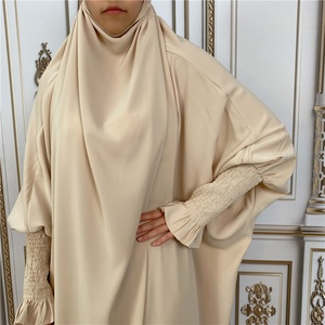 6608# 10 Colors Latest Premium Nida Abaya Two Piece Frill Elasticated Cuff Jilbab Prayer Set Abayas Simple Daily Wear - Product Image 4
