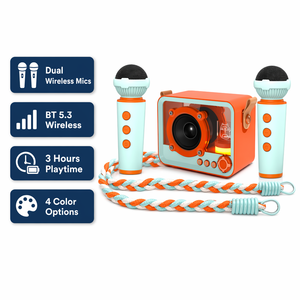 Mini machine <span class=keywords><strong>de</strong></span> karaoké QD06, haut-parleur sans fil BT avec 2 microphones, lumière RVB, radio FM, <span class=keywords><strong>changeur</strong></span> <span class=keywords><strong>de</strong></span> <span class=keywords><strong>voix</strong></span> magique pour enfants, cadeau - Product Image 2