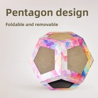 Maison pour chat en carton ondulé DIY pentagonale, pliable, détachable, rangement compact, lit pour chat, griffoir, jouet