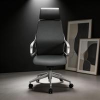 Chaise de bureau exécutive ergonomique moderne en cuir Napa italien gris carbone avec accoudoirs fixes en mousse PU pour usage domestique et professionnel, modèle Présidentiel