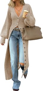 Женский длинный кардиган-платье макси с <span class=keywords><strong>V</strong></span>-образным вырезом на пуговицах, крупной вязки, осенний, модный, с возможностью индивидуального пошива - Product Image 6