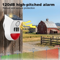 Système d'alarme autonome extérieur étanche IP65 à énergie solaire avec sirène stroboscopique et télécommande, capteur de mouvement PIR sans fil