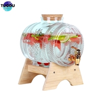 Vente en gros, baril de vin en verre épais 1000ml distributeur de bocaux scellés enzyme avec base en bambou et bouchon en liège