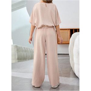 FOXA Girl's 2 Piece <b>Linen</b> Summer Outfit Oversize Half Sleeve <b>Top</b> Wide Leg Pants Casual Breathable Women's Set - Product Image 2
