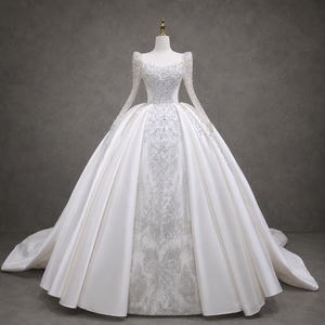 <span class=keywords><strong>Abiti</strong></span> <span class=keywords><strong>da</strong></span> <span class=keywords><strong>Sposa</strong></span> di Lusso Stile Principessa con Collo Alto, Corpetto con Cristalli e Perline, Maniche Lunghe, Sopragonna in Raso, <span class=keywords><strong>Taglie</strong></span> <span class=keywords><strong>Forti</strong></span> - Product Image 1