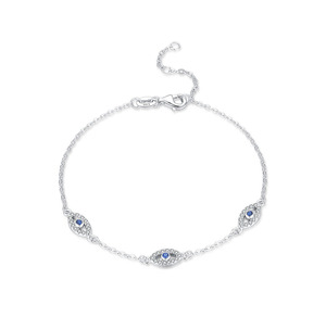Bracelet en argent S925 avec breloques œil bleu, serti de cristaux et strass, classique, unisexe, pour usage quotidien, bracelet à maillons fins - Product Image 1