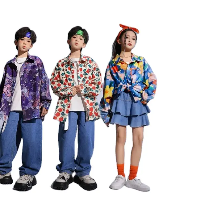 Hop vêtements de mode pour enfants ensemble de jeans chemise rétro de style Hong garçons et filles performance du Nouvel An