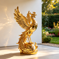 Statue de Phénix en Résine Plaqué Or Faite à la Main, Sculpture Chinoise Feng Shui Durable de la Marque Moshan, Objet de Collection de Luxe pour la Maison