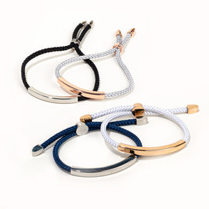 Pulseras <span class=keywords><strong>de</strong></span> Barra Grabables Personalizadas, Chapadas en Oro <span class=keywords><strong>de</strong></span> 18k, Ajustables, con Cordón Trenzado Colorido para Hombres y Mujeres - Product Image 4