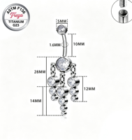 Anneau de nombril en titane ASTM F136 avec zircon, boule ronde et pendentif cylindrique orné de diamants G23, bijou de piercing pour le nombril