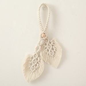 Corda di cotone nappa intrecciata a mano nordica INS foglia macramè tenda cravatta indietro - Product Image 3