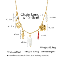 Bijoux en acier inoxydable plaqué or 18 carats collier à breloques multi-pompons uniques pendentifs en forme de cœur de perle imperméable à l'eau P253573